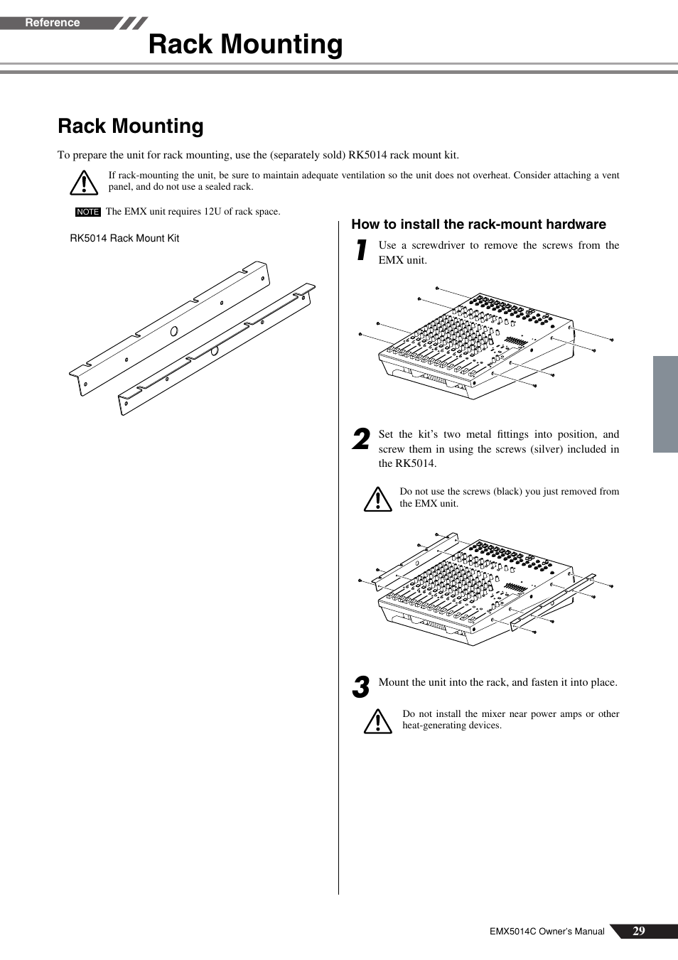 Rack mounting | Yamaha EM5014C User Manual | Page 29 / 37