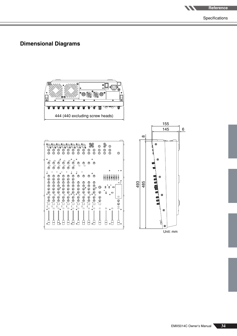 Dimensional diagrams | Yamaha EM5014C User Manual | Page 34 / 37