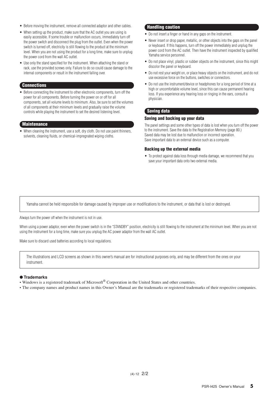 Yamaha PortaTone PSR-I425 User Manual | Page 5 / 128