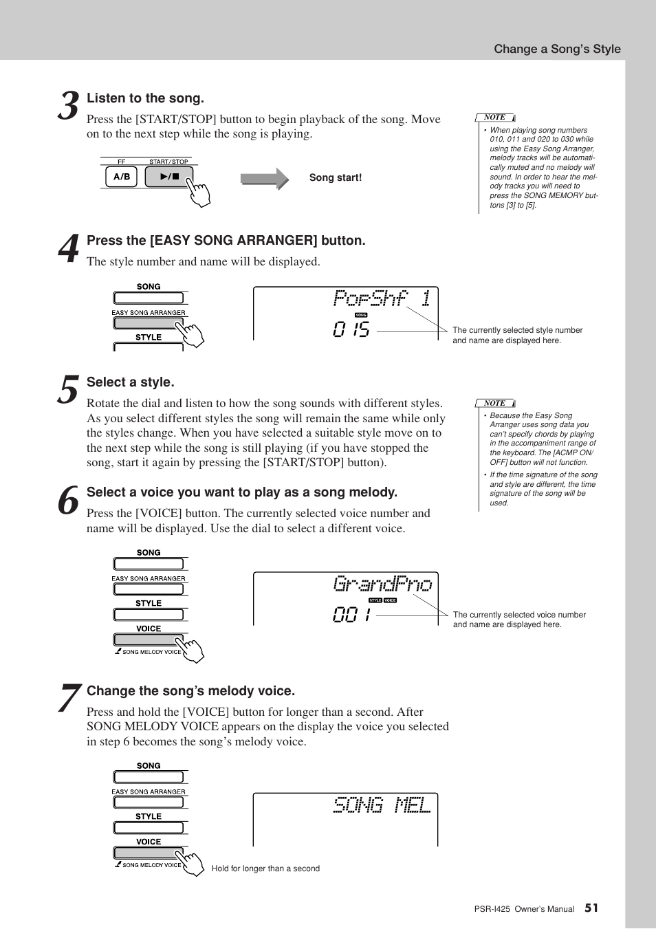 Popshf 1, Grandpno, Song mel | Yamaha PortaTone PSR-I425 User Manual | Page 51 / 128