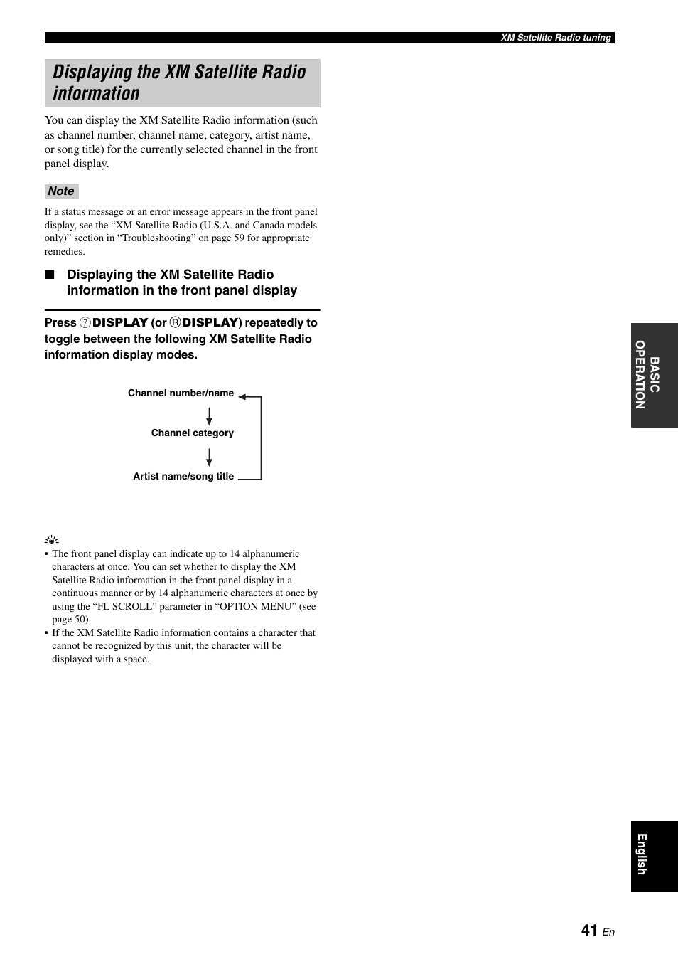 Displaying the xm satellite radio information | Yamaha HTR-6030 User Manual | Page 45 / 78