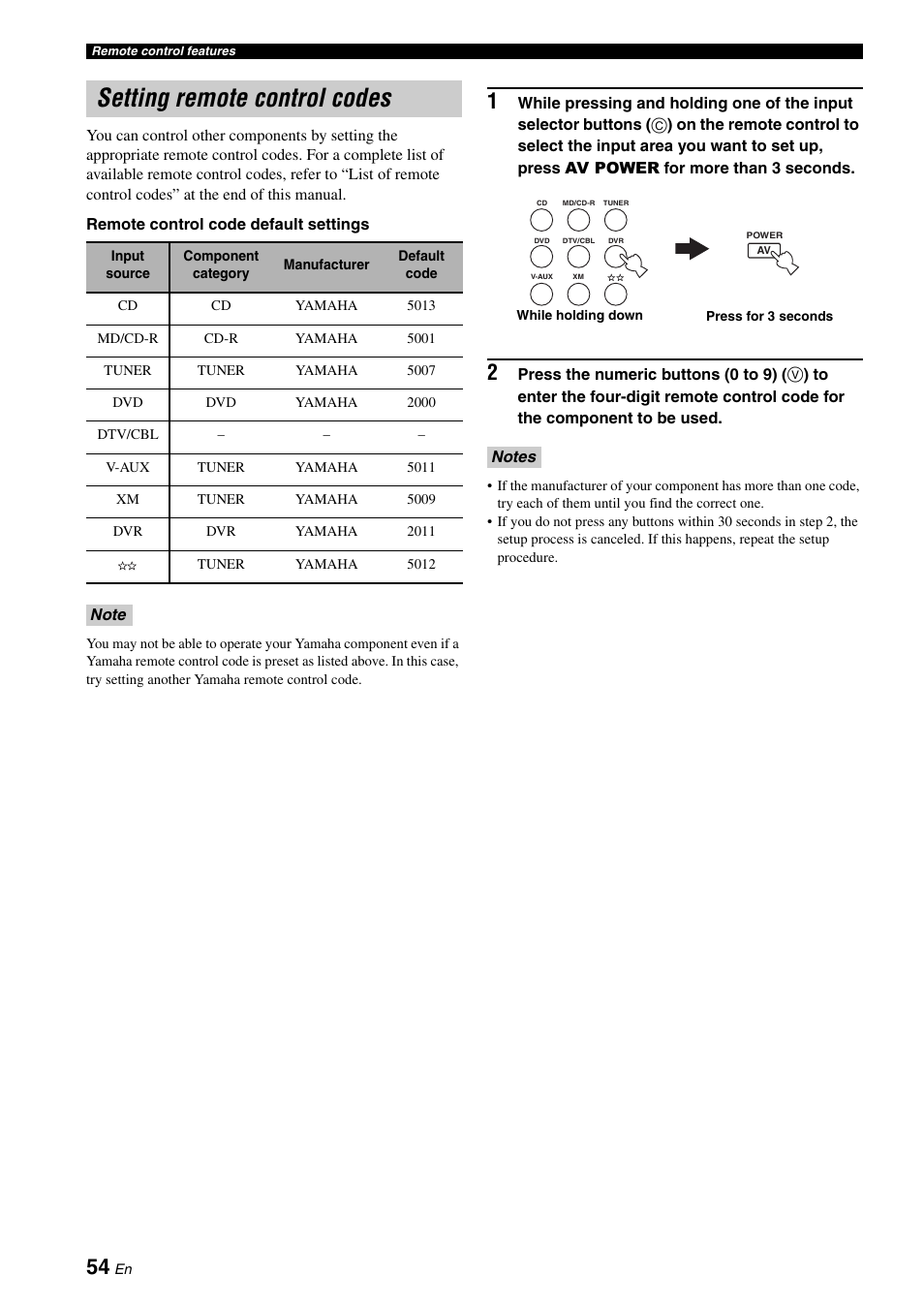 Setting remote control codes | Yamaha HTR-6030 User Manual | Page 58 / 78
