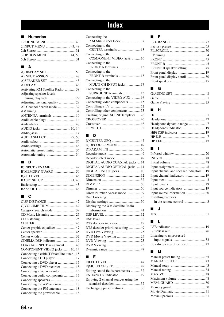 Index | Yamaha HTR-6030 User Manual | Page 68 / 78