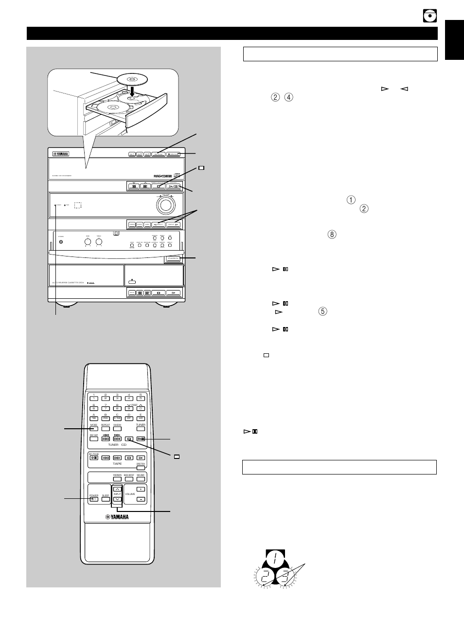 Basic play, To change the disc play mode, Basic play 1 | E-9 english, Compact disc player operation, Direct operation, Dolby b nr, Turn on the power, Select the cd player by pressing input, Or until “cd | Yamaha GX500 User Manual | Page 19 / 44