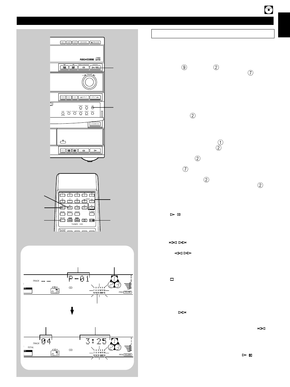 Program play, E-11 english, Compact disc player operation | Time, Display information during programming, And “p-01, Will begin flashing, And the total play time of the programmed tracks, Repeat steps 2 and 3 to program other tracks, Press | Yamaha GX500 User Manual | Page 21 / 44
