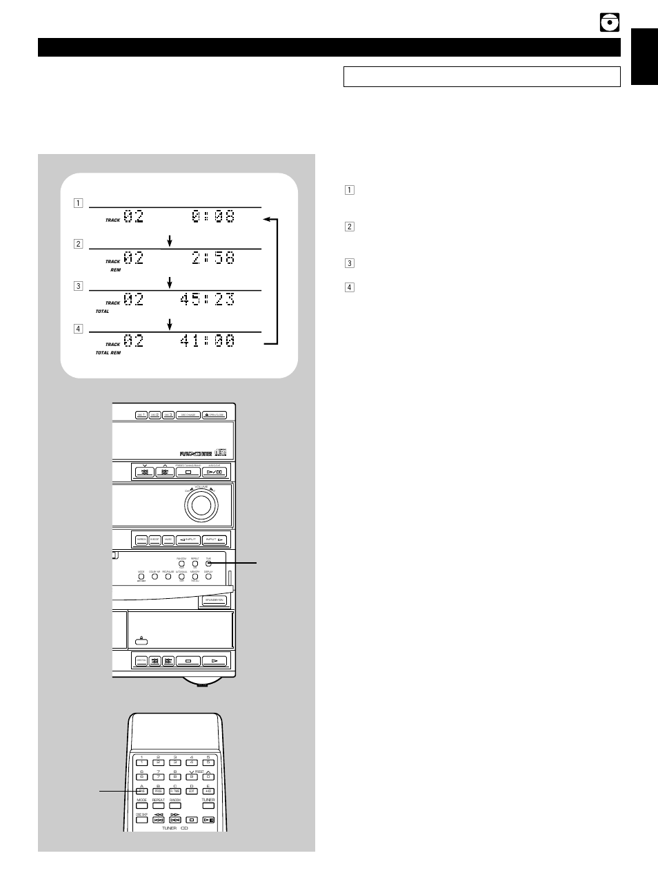 Switching the time display, E-13 english, Compact disc player operation | Time | Yamaha GX500 User Manual | Page 23 / 44