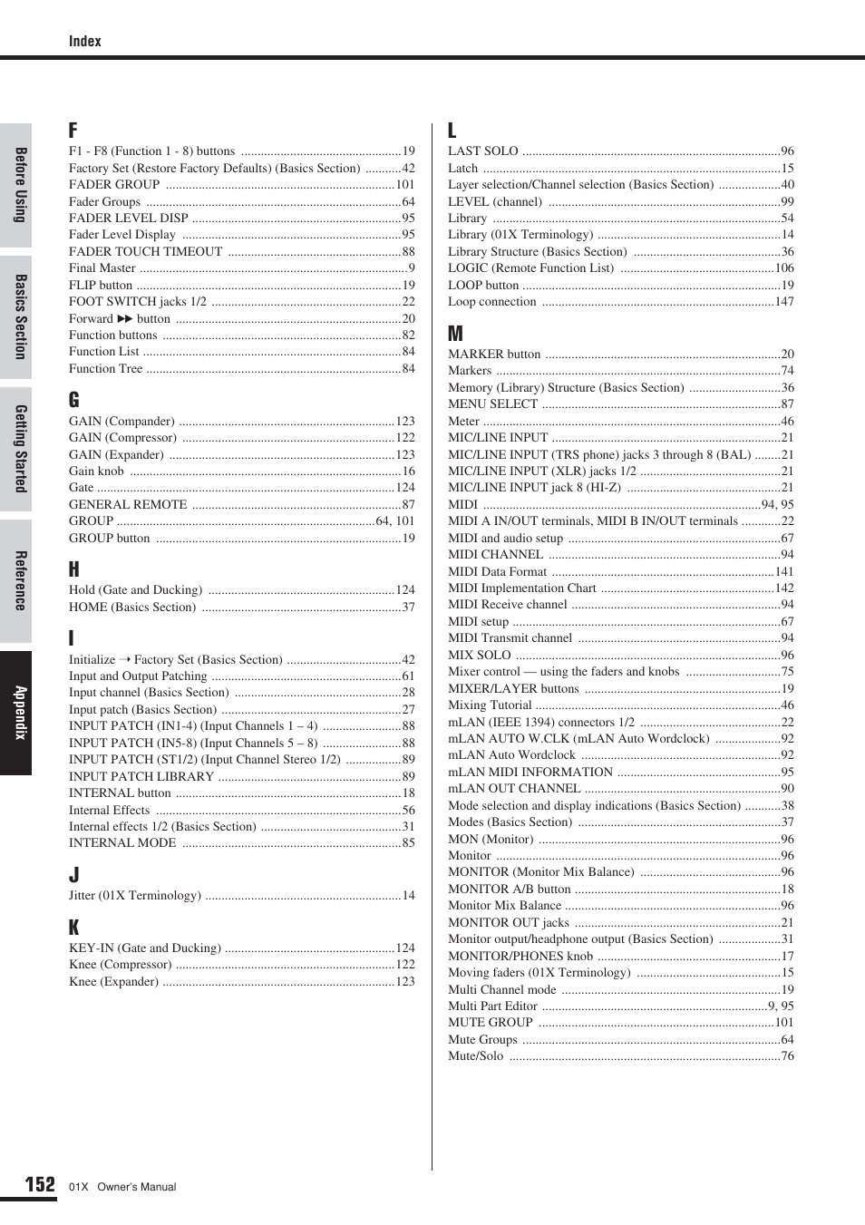 Yamaha 01X User Manual | Page 152 / 156