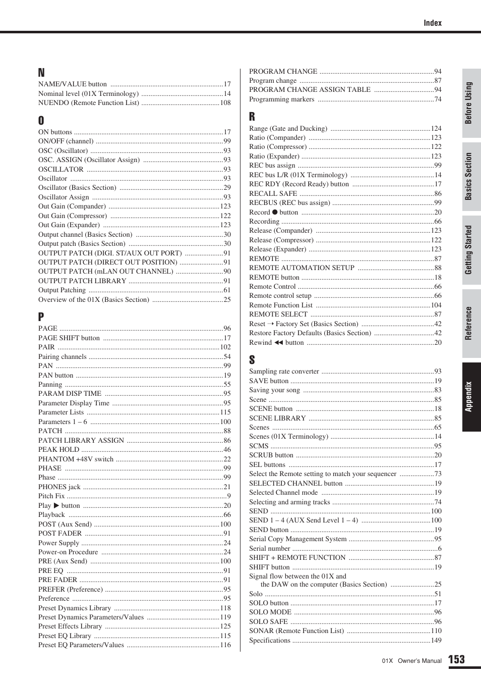 Yamaha 01X User Manual | Page 153 / 156