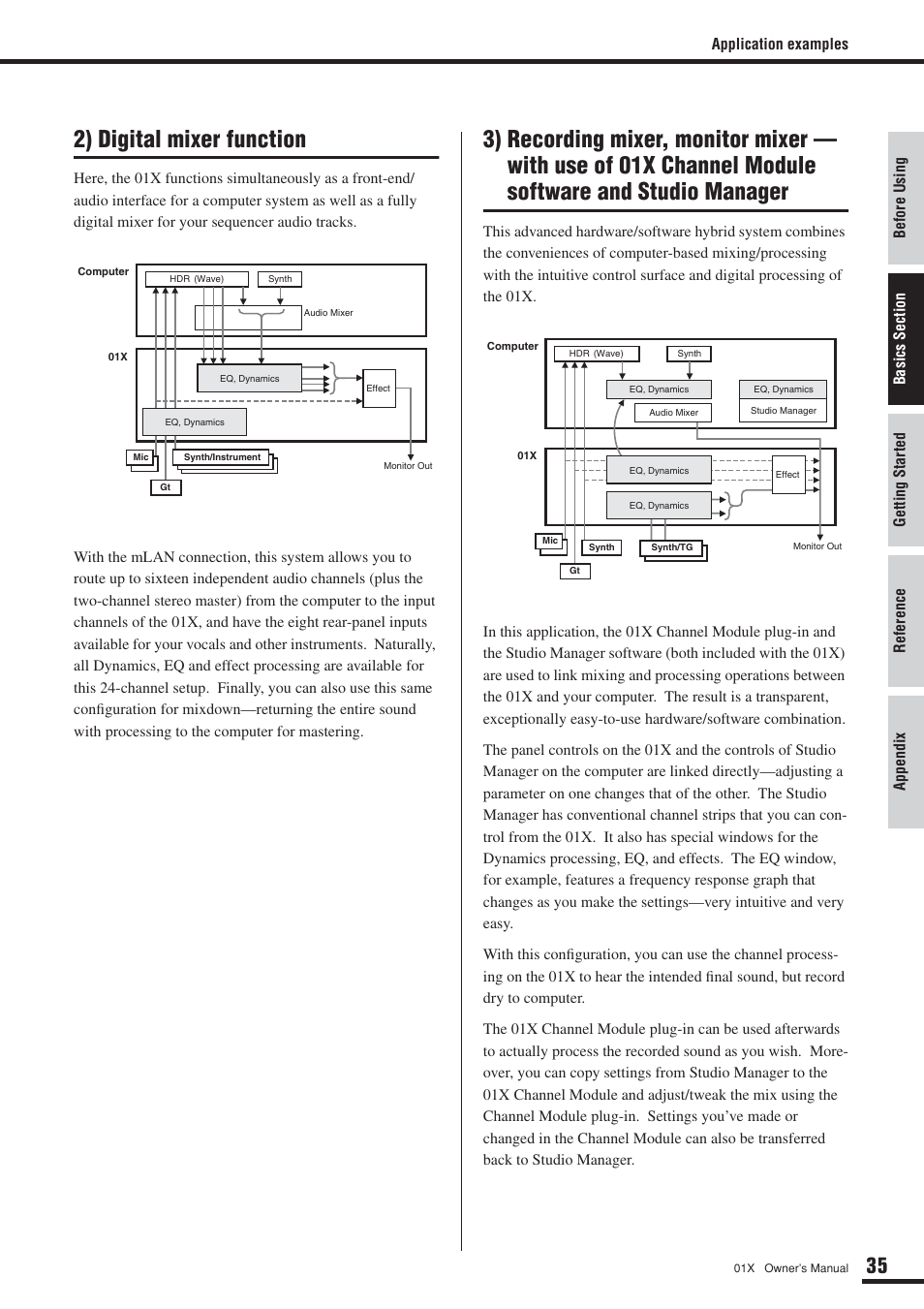 2) digital mixer function, 3) recording mixer, monitor mixer | Yamaha 01X User Manual | Page 35 / 156