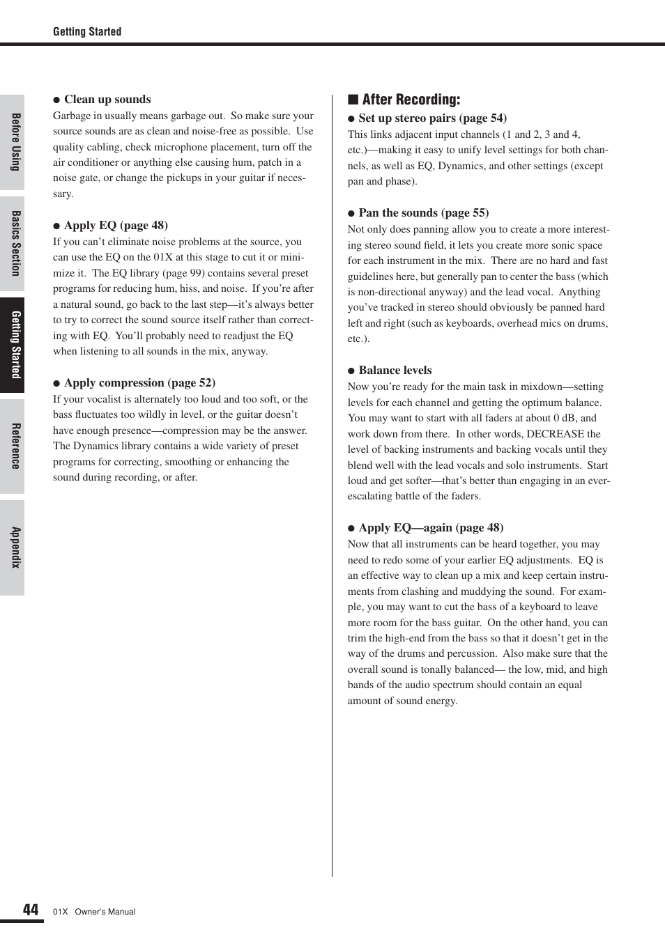 After recording | Yamaha 01X User Manual | Page 44 / 156