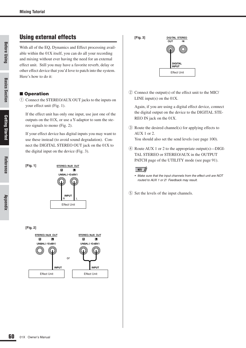 Using external effects | Yamaha 01X User Manual | Page 60 / 156