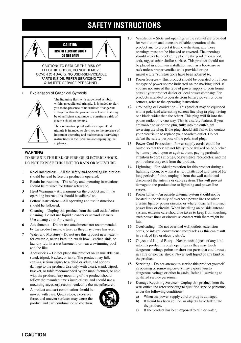 Safety instructions, I caution | Yamaha HTR-5540 User Manual | Page 2 / 59