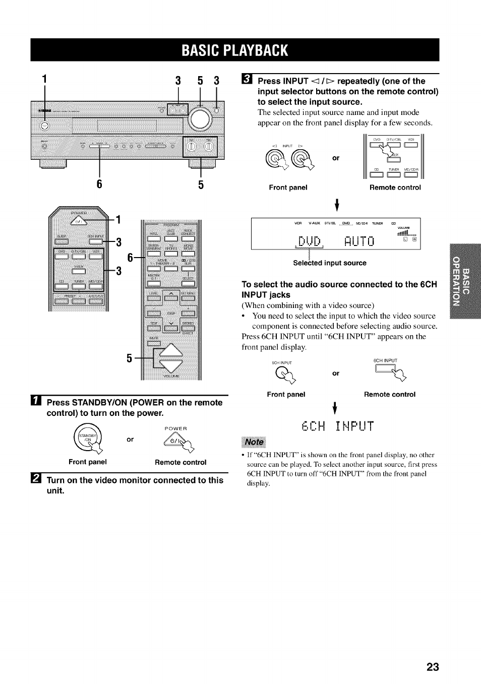 Basic playback, Note | Yamaha HTR-5540 User Manual | Page 27 / 59