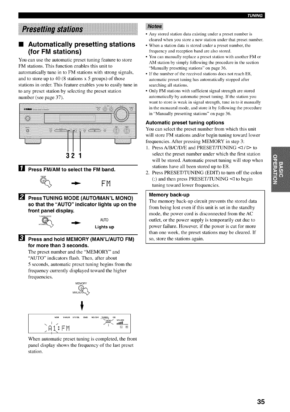 Presetting stations, Notes | Yamaha HTR-5540 User Manual | Page 39 / 59