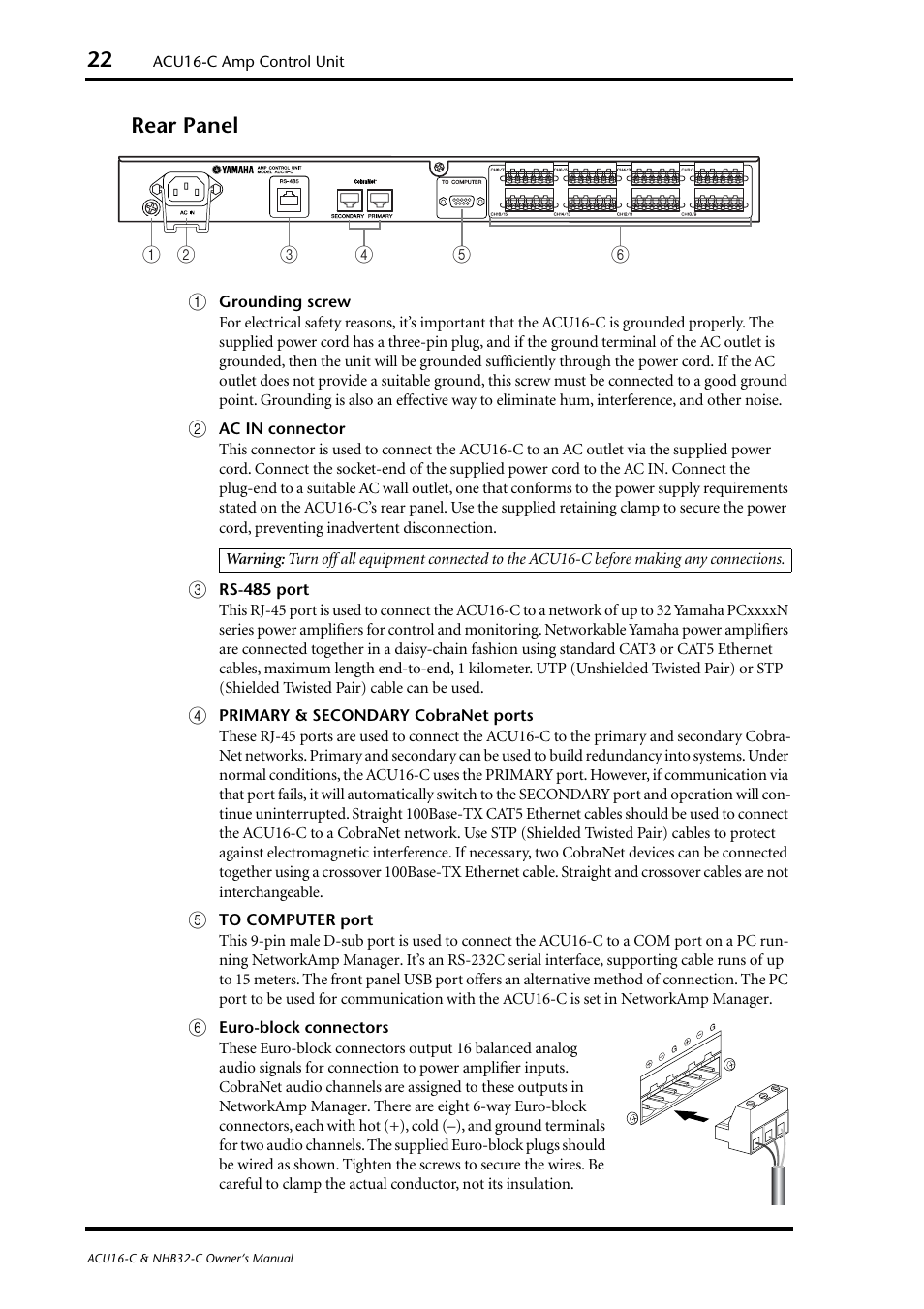 Rear panel | Yamaha NHB32-C User Manual | Page 26 / 44