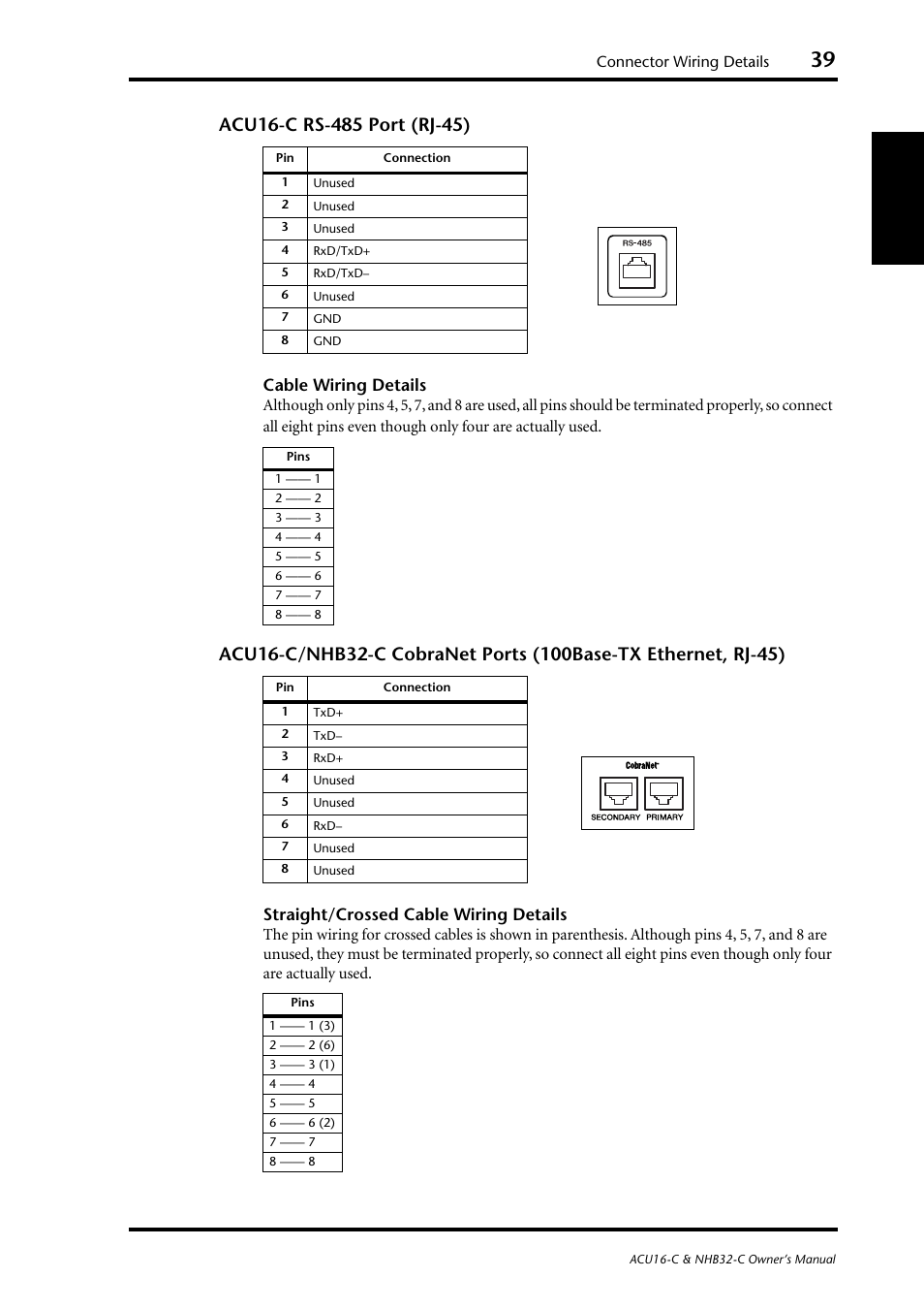 English, Cable wiring details, Straight/crossed cable wiring details | Yamaha NHB32-C User Manual | Page 43 / 44