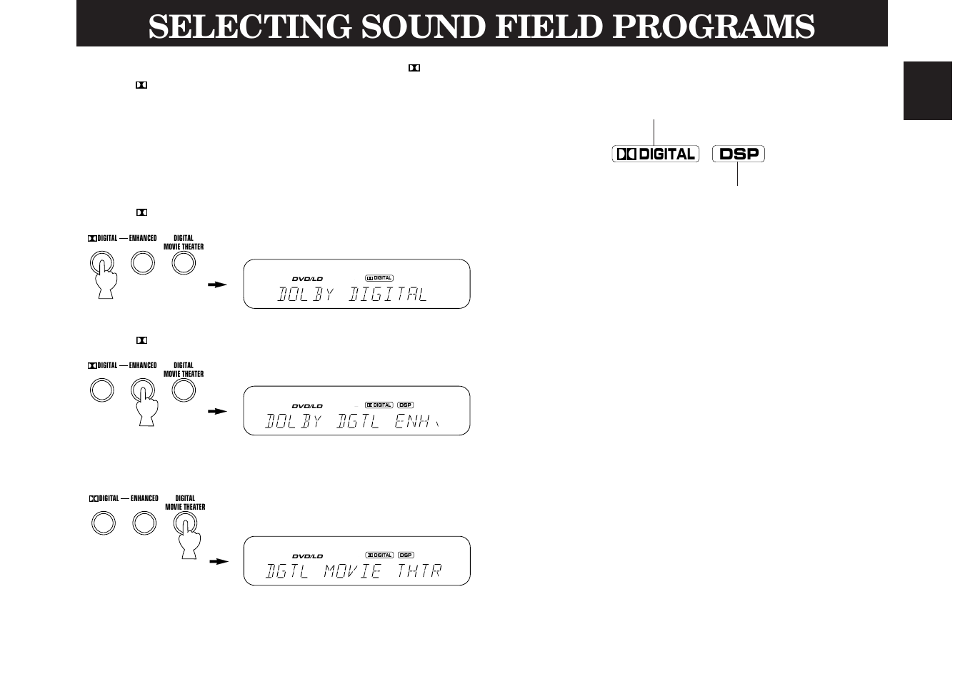Selecting sound field programs, Digital dsp | Yamaha DDP-10 User Manual | Page 27 / 31