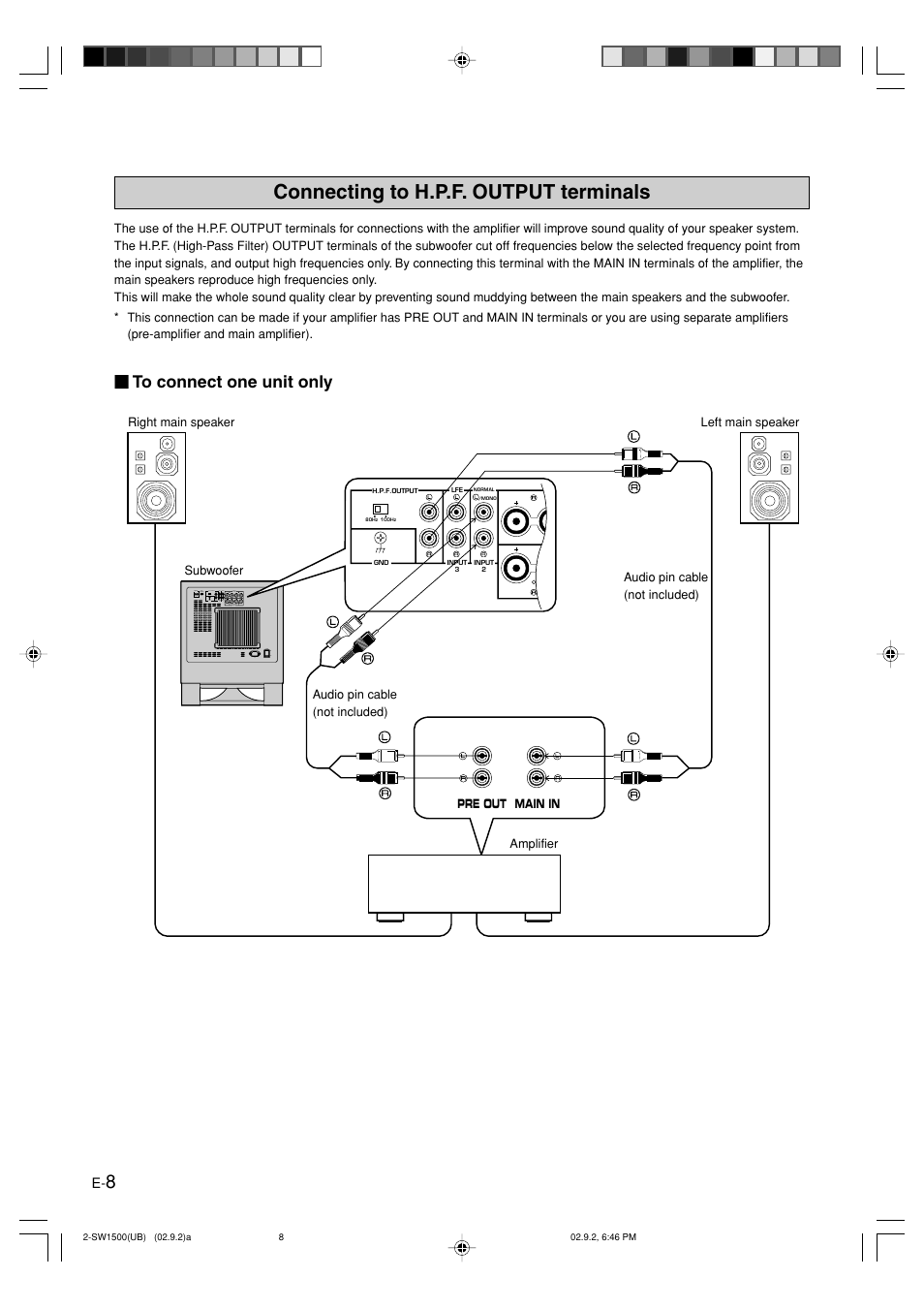 Connecting to h.p.f. output terminals | Yamaha YST-SW1500 User Manual | Page 12 / 24
