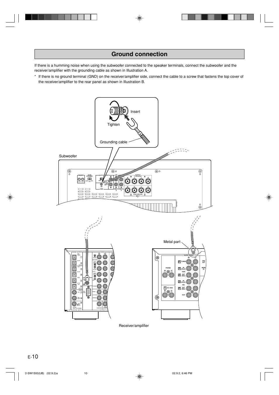 Ground connection | Yamaha YST-SW1500 User Manual | Page 14 / 24