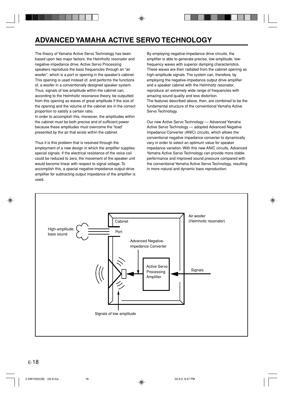 Advanced yamaha active servo technology | Yamaha YST-SW1500 User Manual | Page 22 / 24