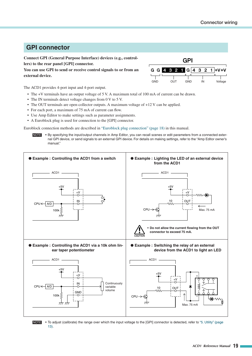 Gpi connector, Connector wiring | Yamaha ACD1 User Manual | Page 19 / 25