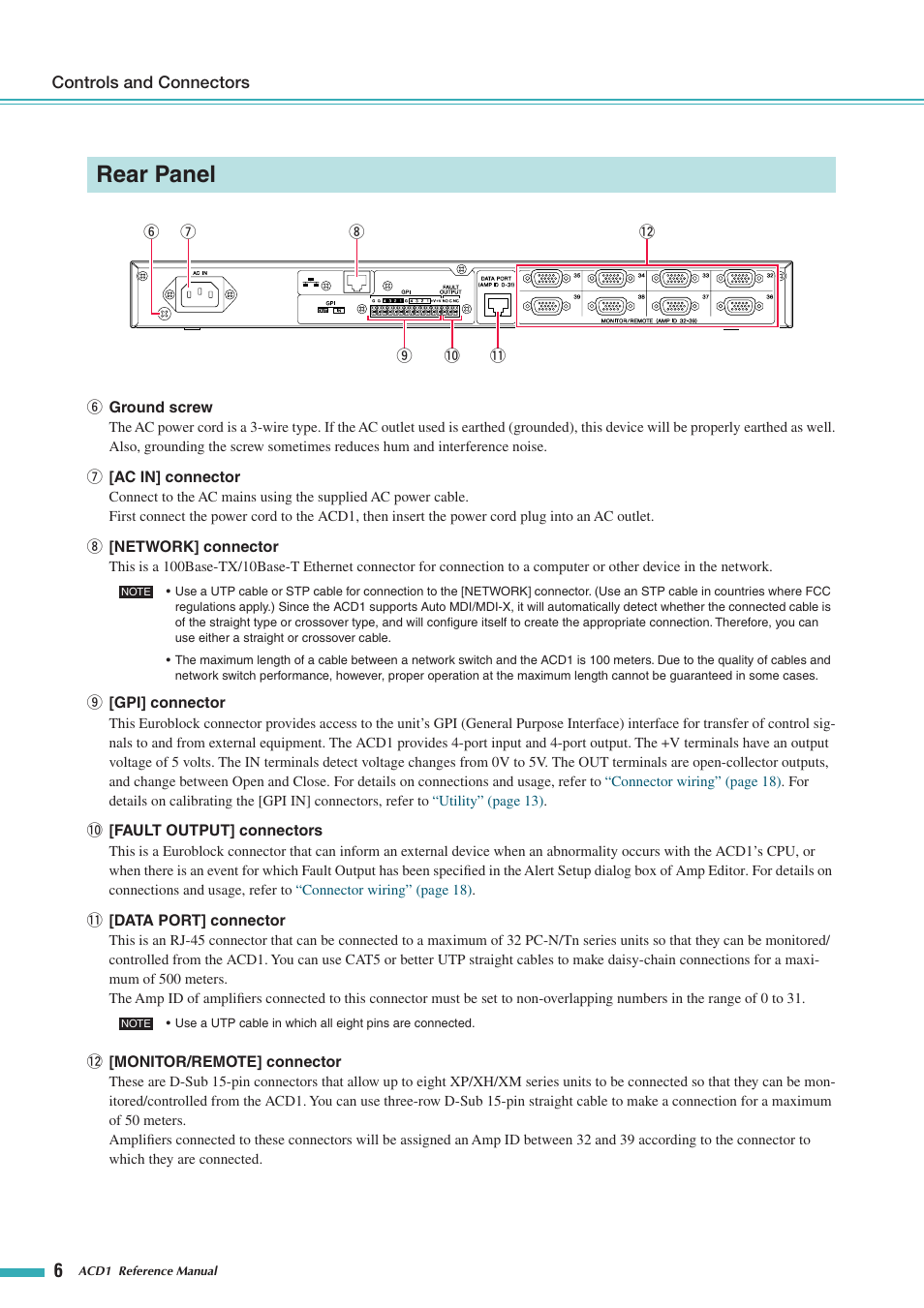 Rear panel | Yamaha ACD1 User Manual | Page 6 / 25