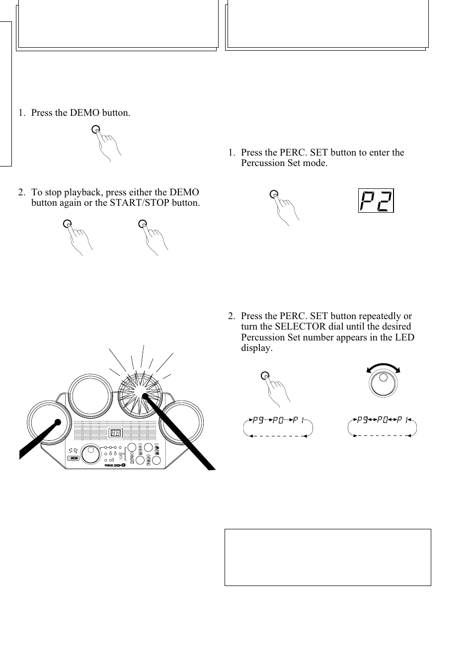Percussion set, Playing the demo | Yamaha DD-9 User Manual | Page 6 / 12