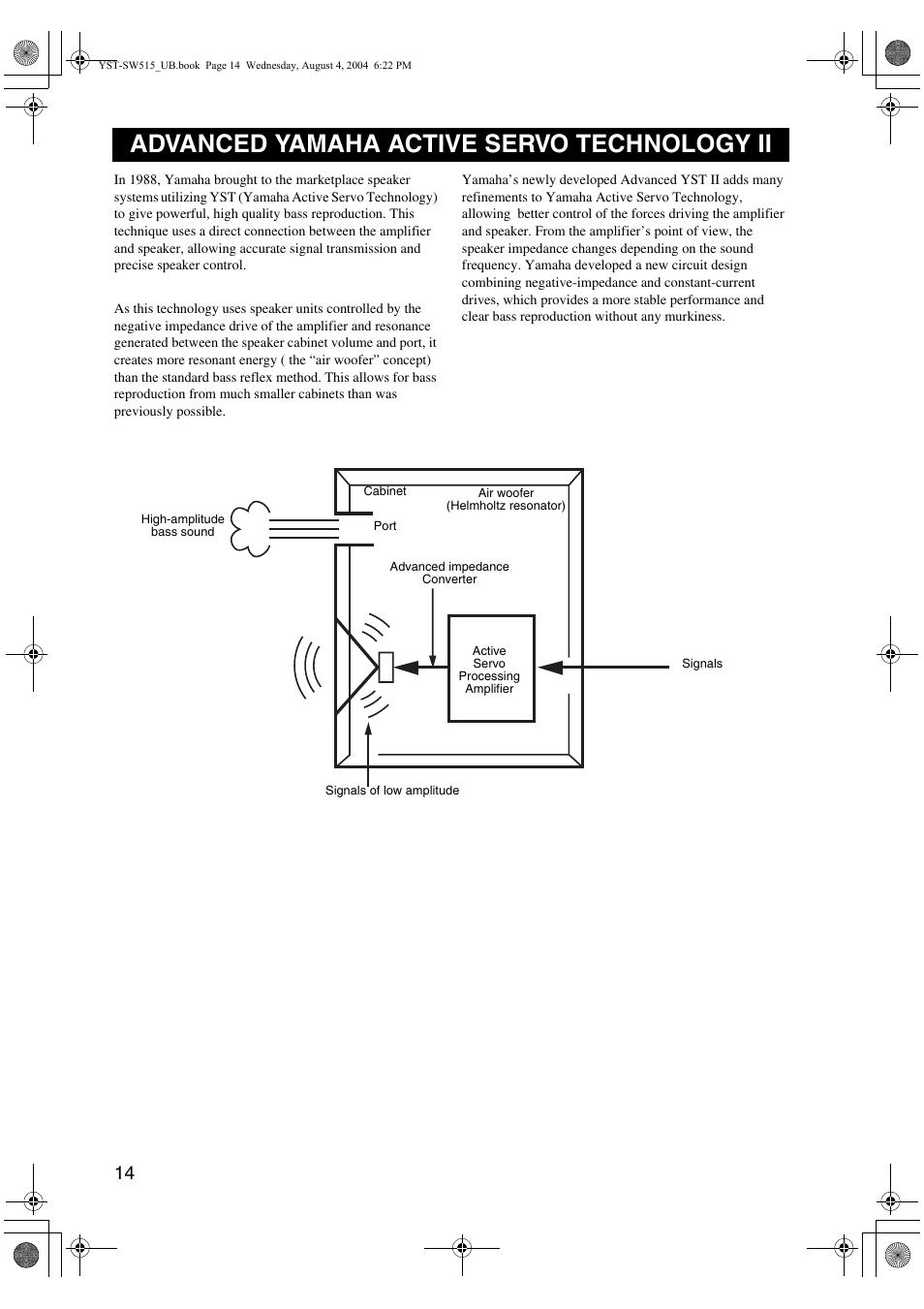 Advanced yamaha active servo technology ii | Yamaha YST-SW515 User Manual | Page 18 / 20