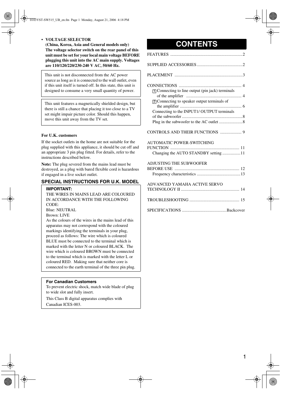 Yamaha YST-SW515 User Manual | Page 5 / 20
