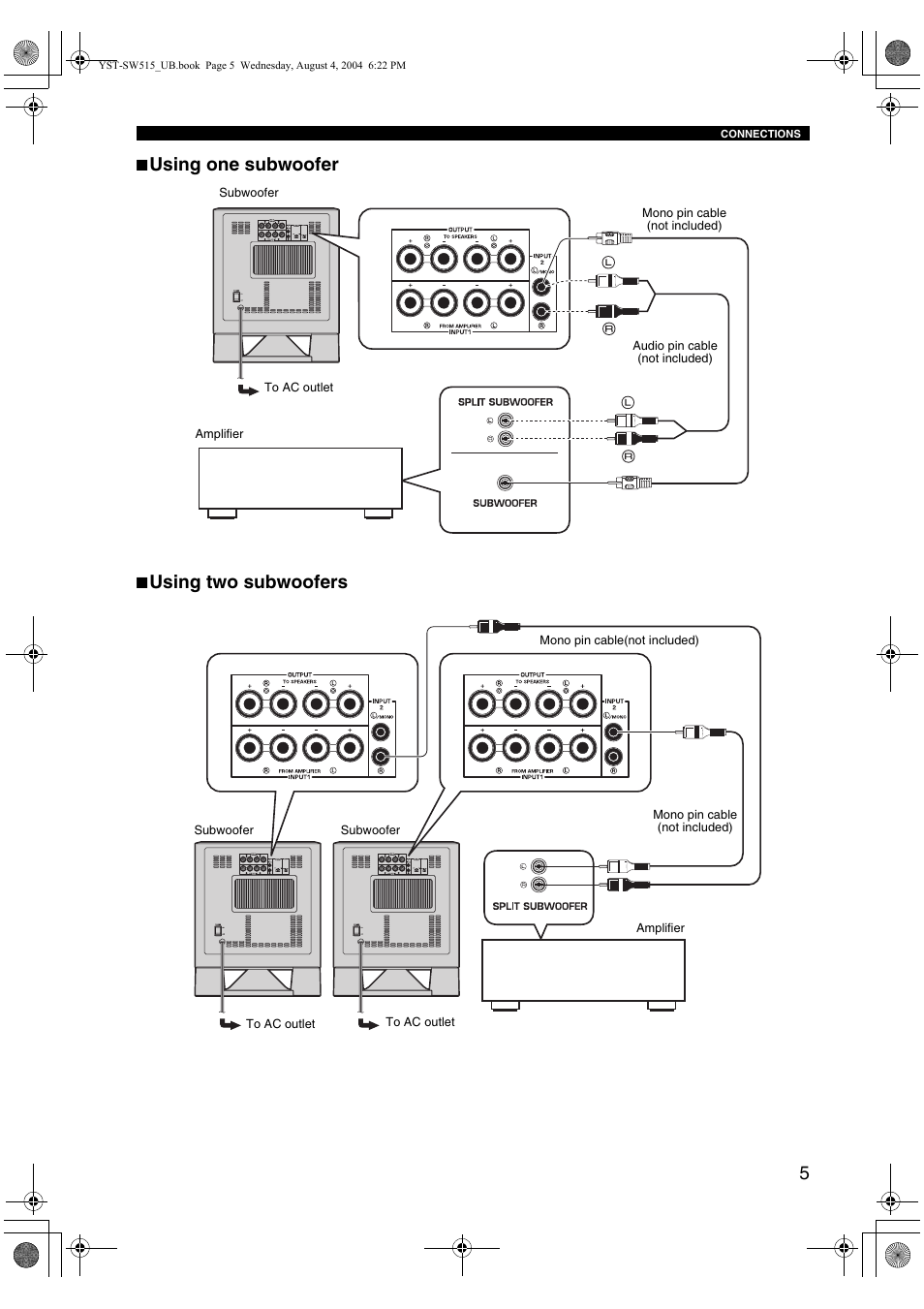 Using one subwoofer, Using two subwoofers | Yamaha YST-SW515 User Manual | Page 9 / 20
