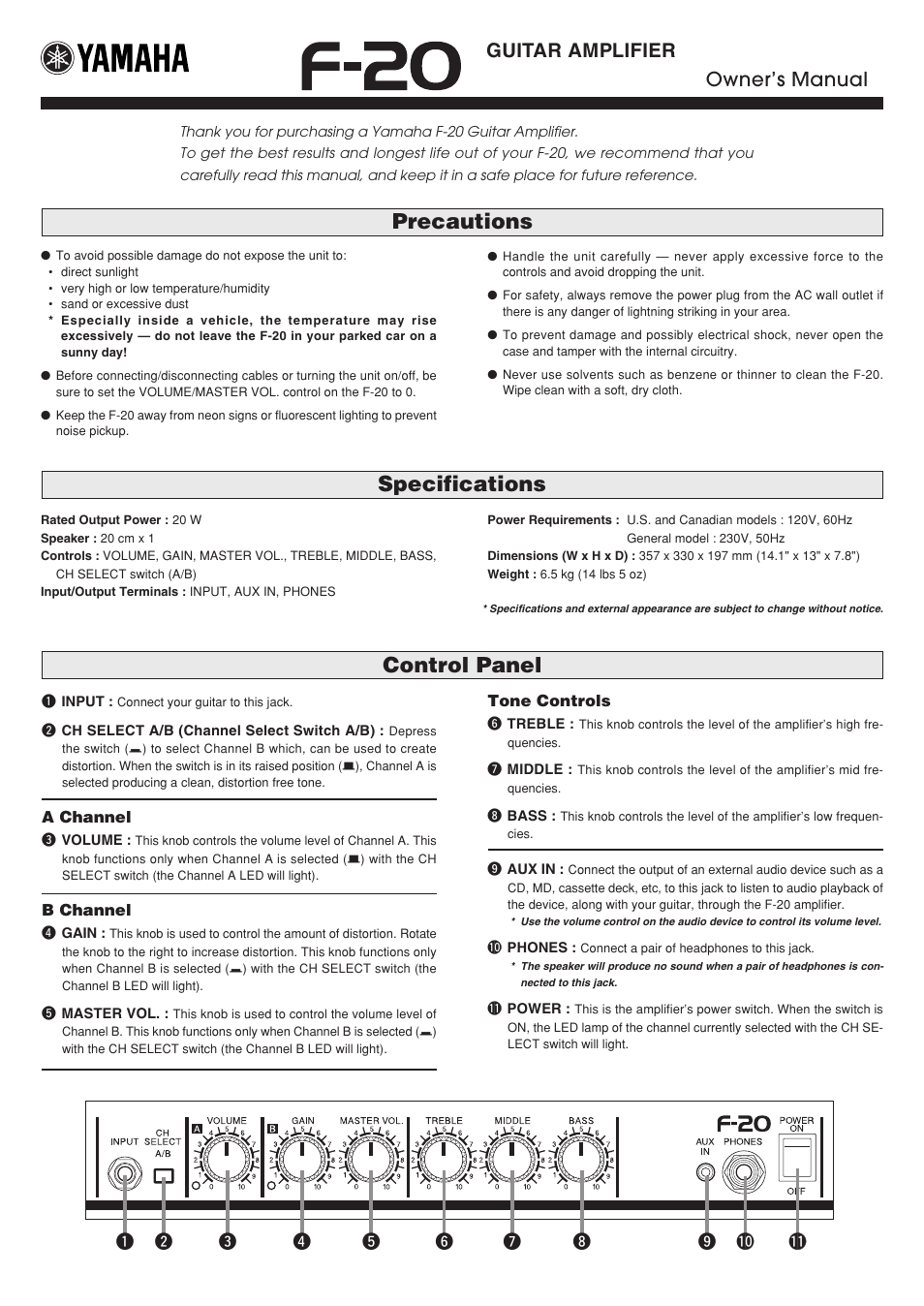 Yamaha F-20 User Manual | 7 pages