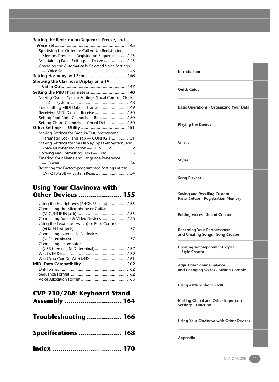 Using your clavinova with other devices | Yamaha CVP-208  EN User Manual | Page 11 / 180
