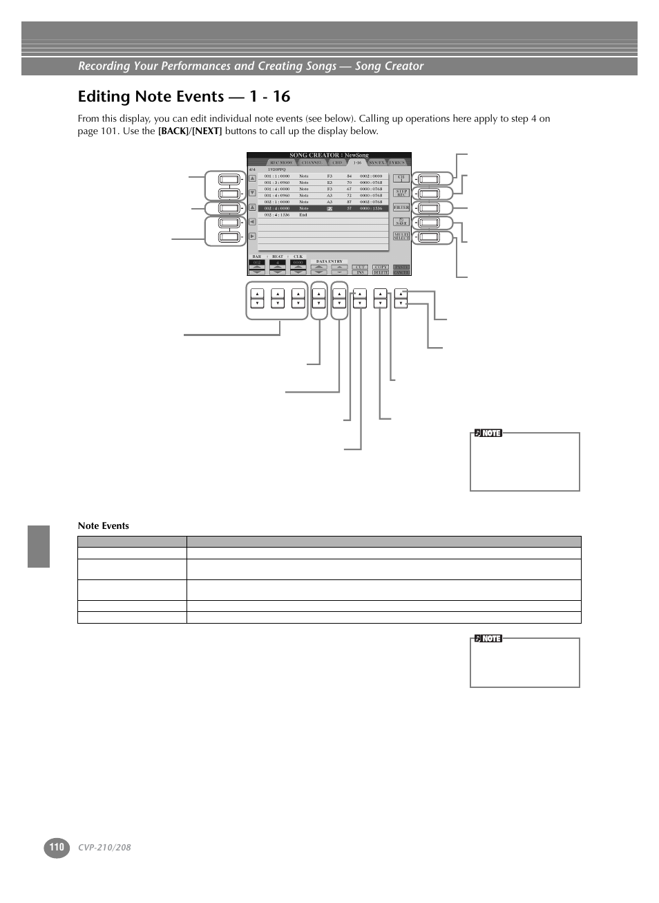 Editing note events — 1 - 16 | Yamaha CVP-208  EN User Manual | Page 110 / 180
