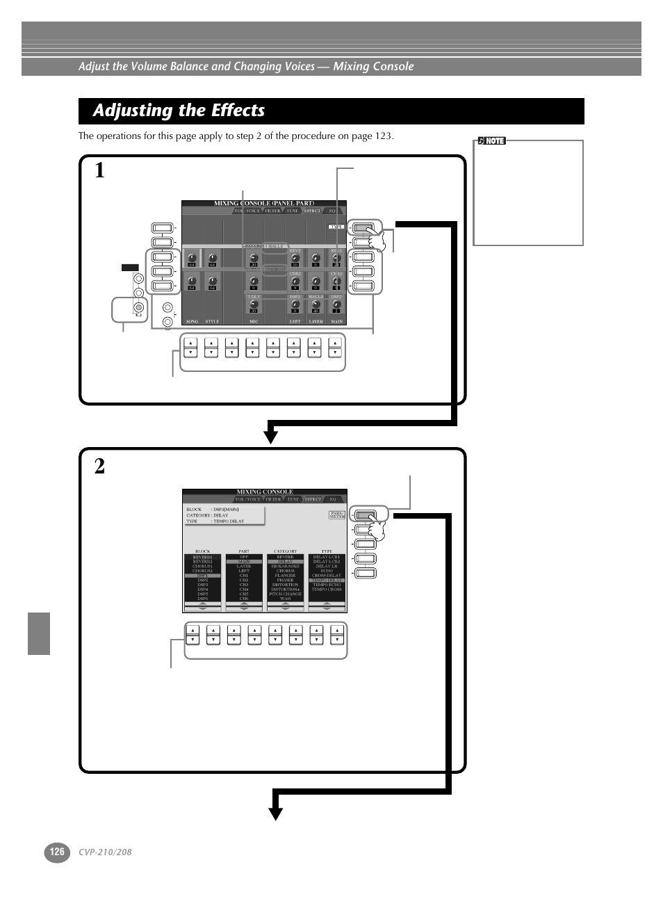Adjusting the effects | Yamaha CVP-208  EN User Manual | Page 126 / 180