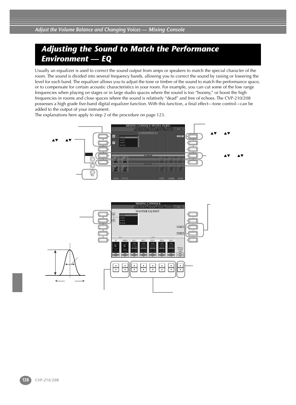 Adjusting the sound to match the performance, Environment — eq | Yamaha CVP-208  EN User Manual | Page 128 / 180