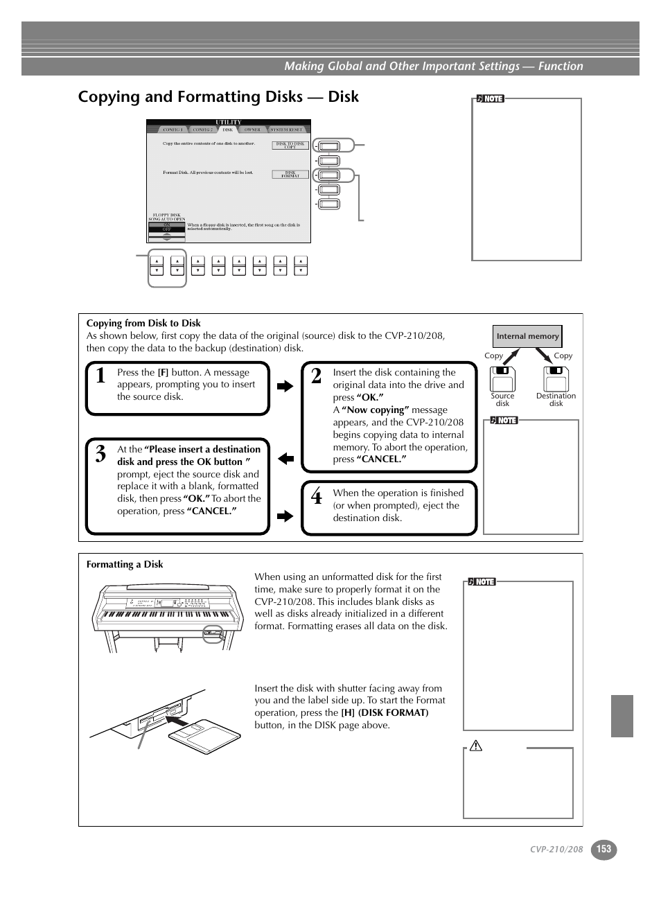 Copying and formatting disks — disk | Yamaha CVP-208  EN User Manual | Page 153 / 180