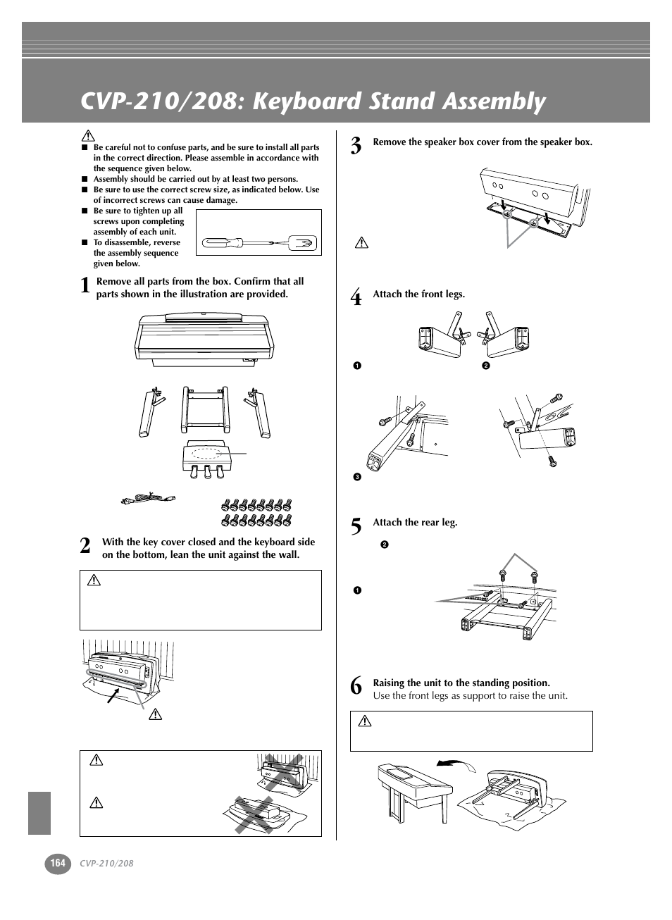 Cvp-210/208: keyboard stand assembly | Yamaha CVP-208  EN User Manual | Page 164 / 180