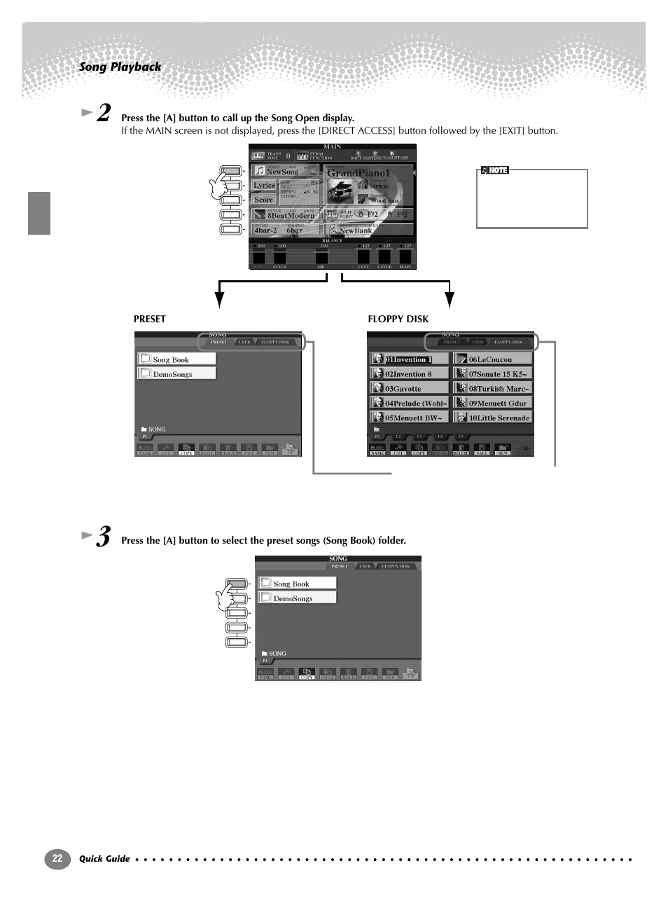 Song playback | Yamaha CVP-208  EN User Manual | Page 22 / 180