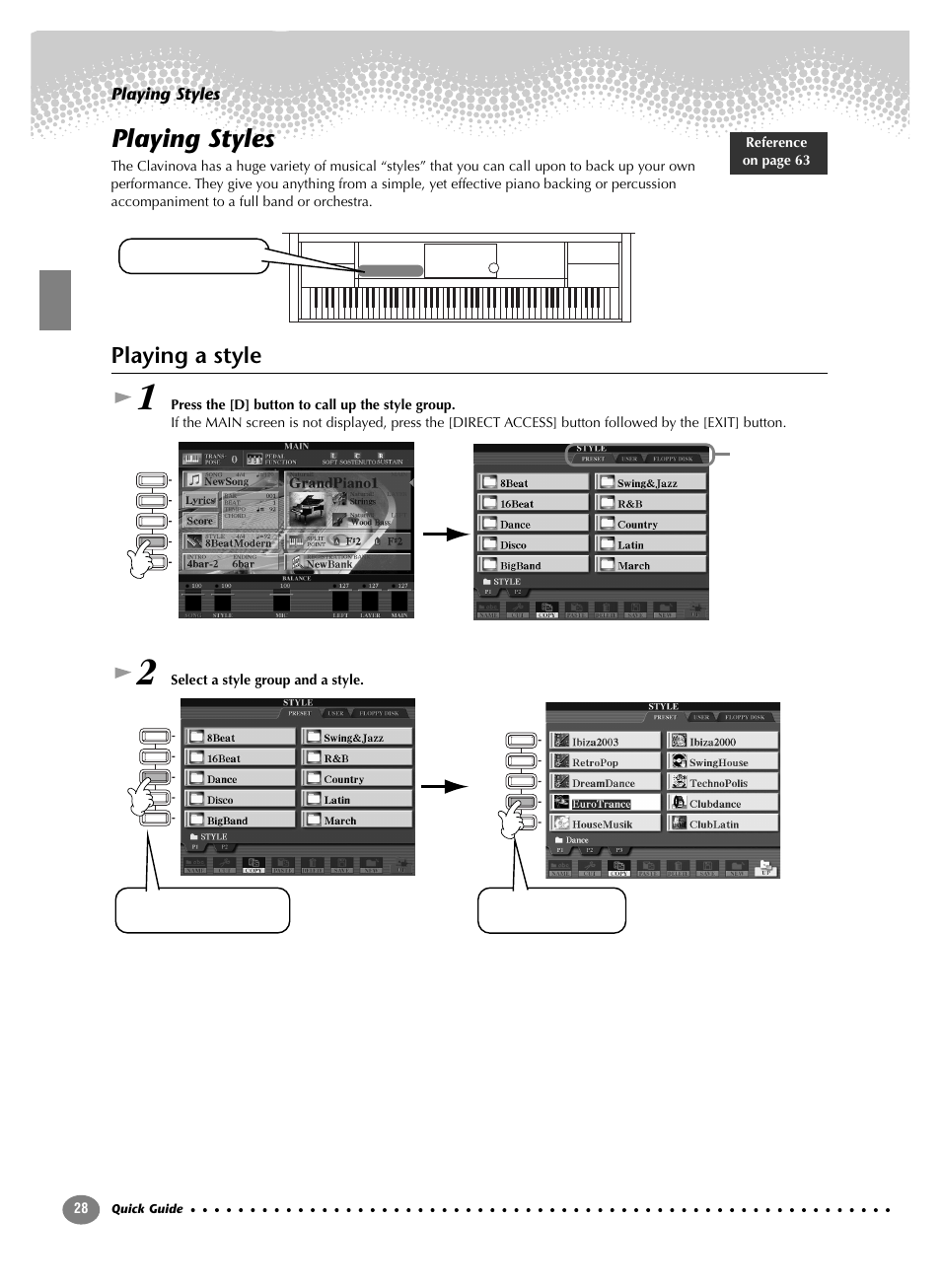 Playing styles, Playing a style | Yamaha CVP-208  EN User Manual | Page 28 / 180