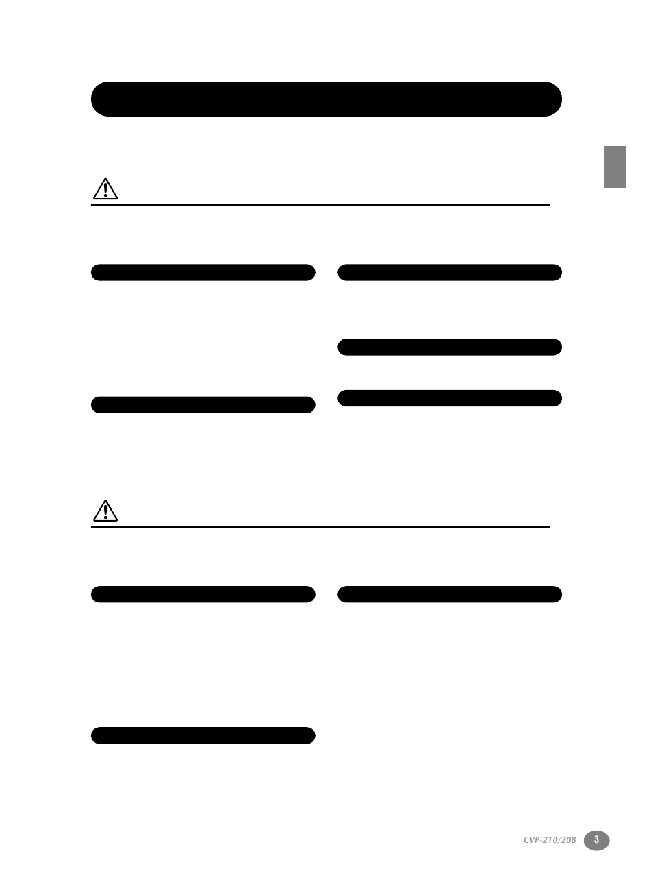 Precautions, Warning, Caution | Please read carefully before proceeding | Yamaha CVP-208  EN User Manual | Page 3 / 180