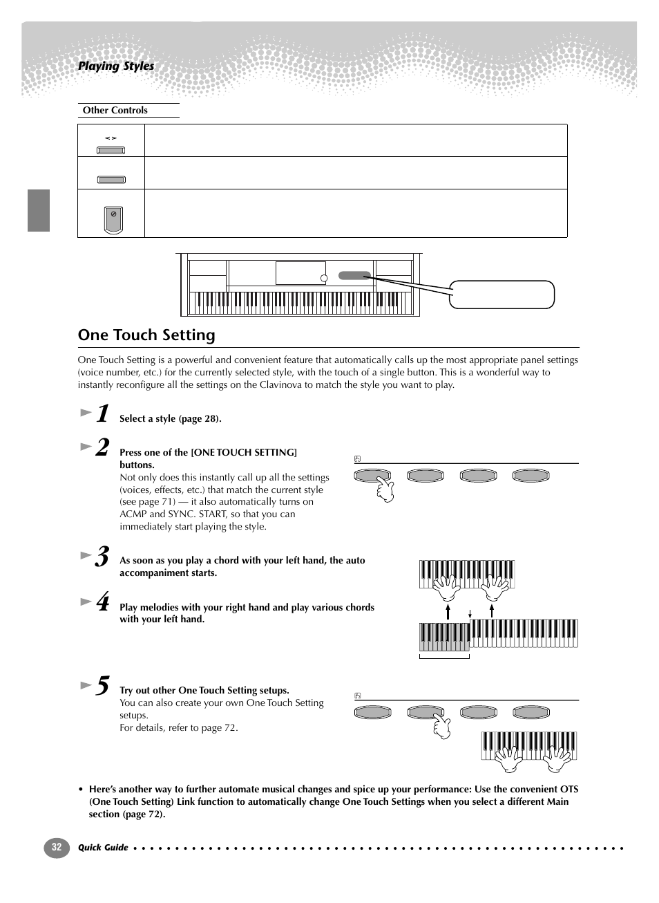 One touch setting | Yamaha CVP-208  EN User Manual | Page 32 / 180