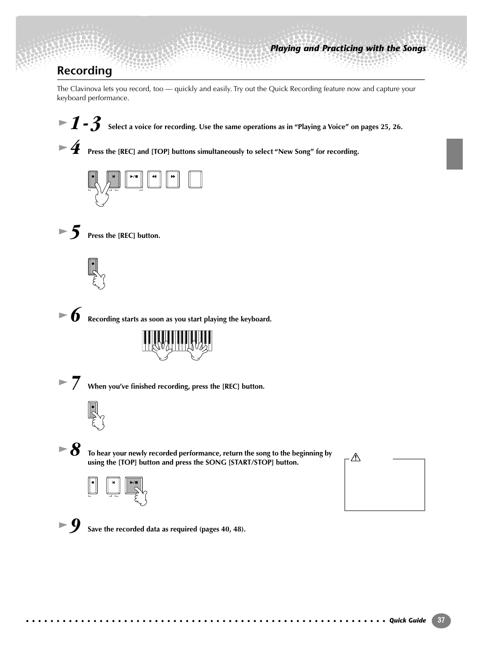 Recording | Yamaha CVP-208  EN User Manual | Page 37 / 180