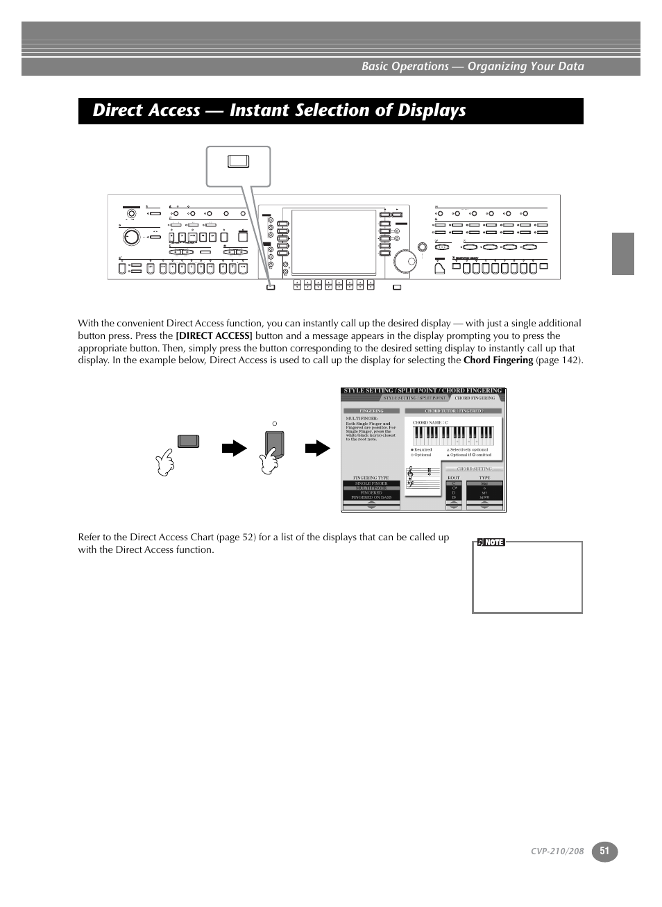Direct access — instant selection of displays, P. 51, Basic operations — organizing your data | Yamaha CVP-208  EN User Manual | Page 51 / 180