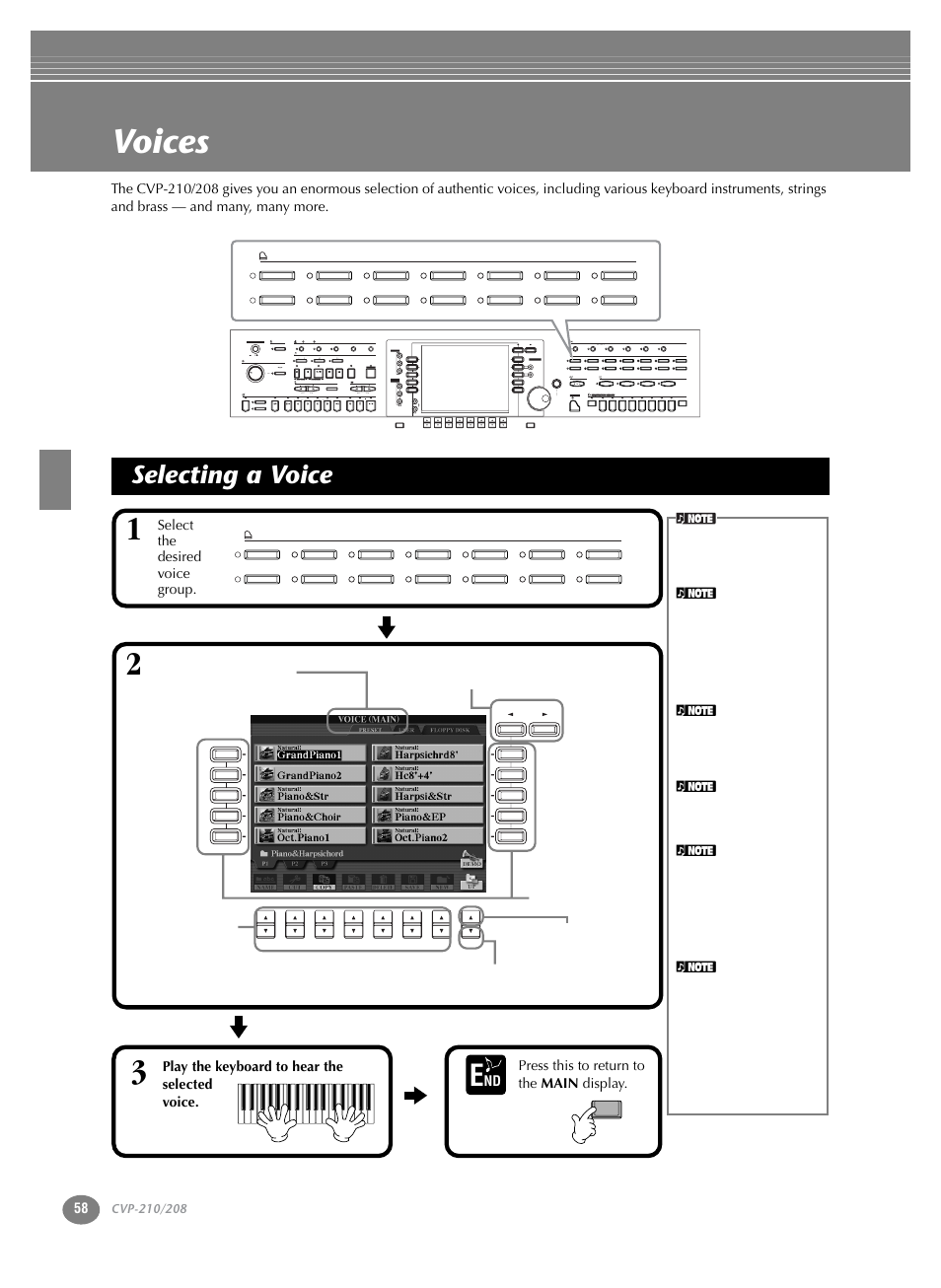 Voices, Selecting a voice, P. 58 | Yamaha CVP-208  EN User Manual | Page 58 / 180