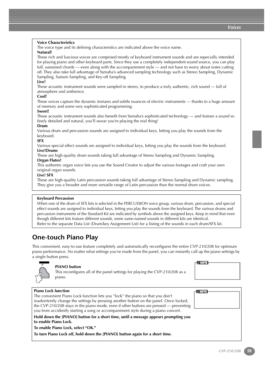 One-touch piano play, P. 59 | Yamaha CVP-208  EN User Manual | Page 59 / 180