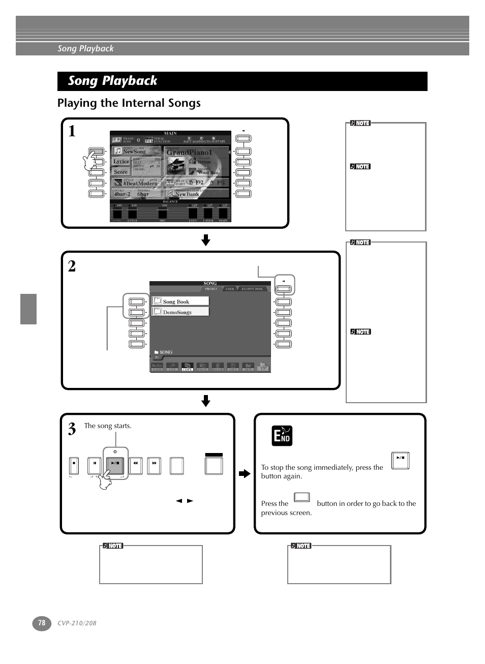 Song playback, Playing the internal songs, P. 78 | Nd 2 | Yamaha CVP-208  EN User Manual | Page 78 / 180