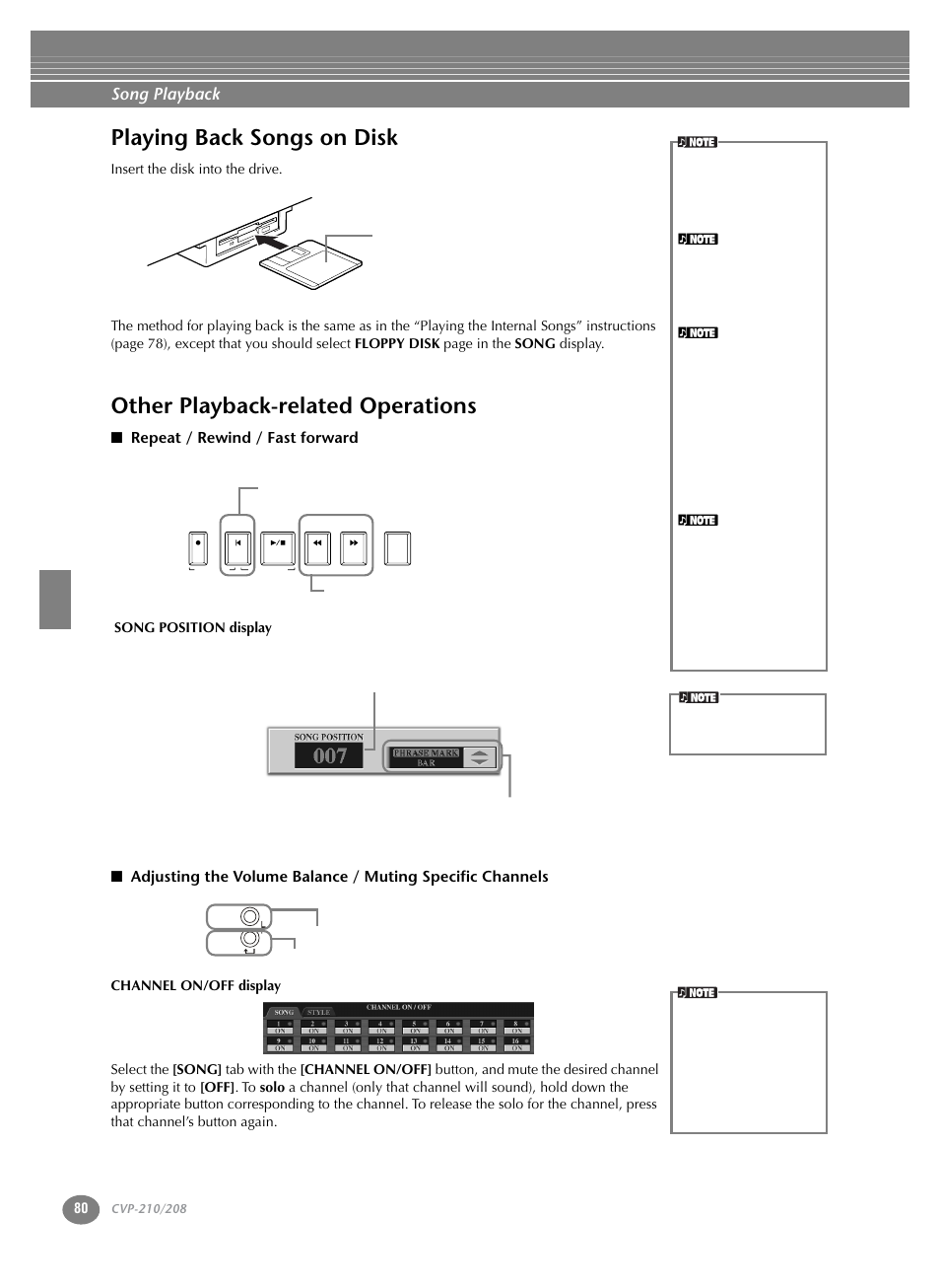 Playing back songs on disk, Other playback-related operations, P. 80 | Song playback | Yamaha CVP-208  EN User Manual | Page 80 / 180