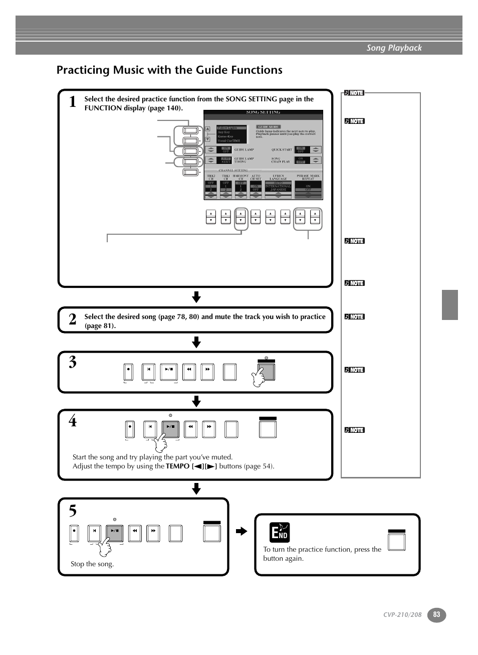 Practicing music with the guide functions, Song playback | Yamaha CVP-208  EN User Manual | Page 83 / 180