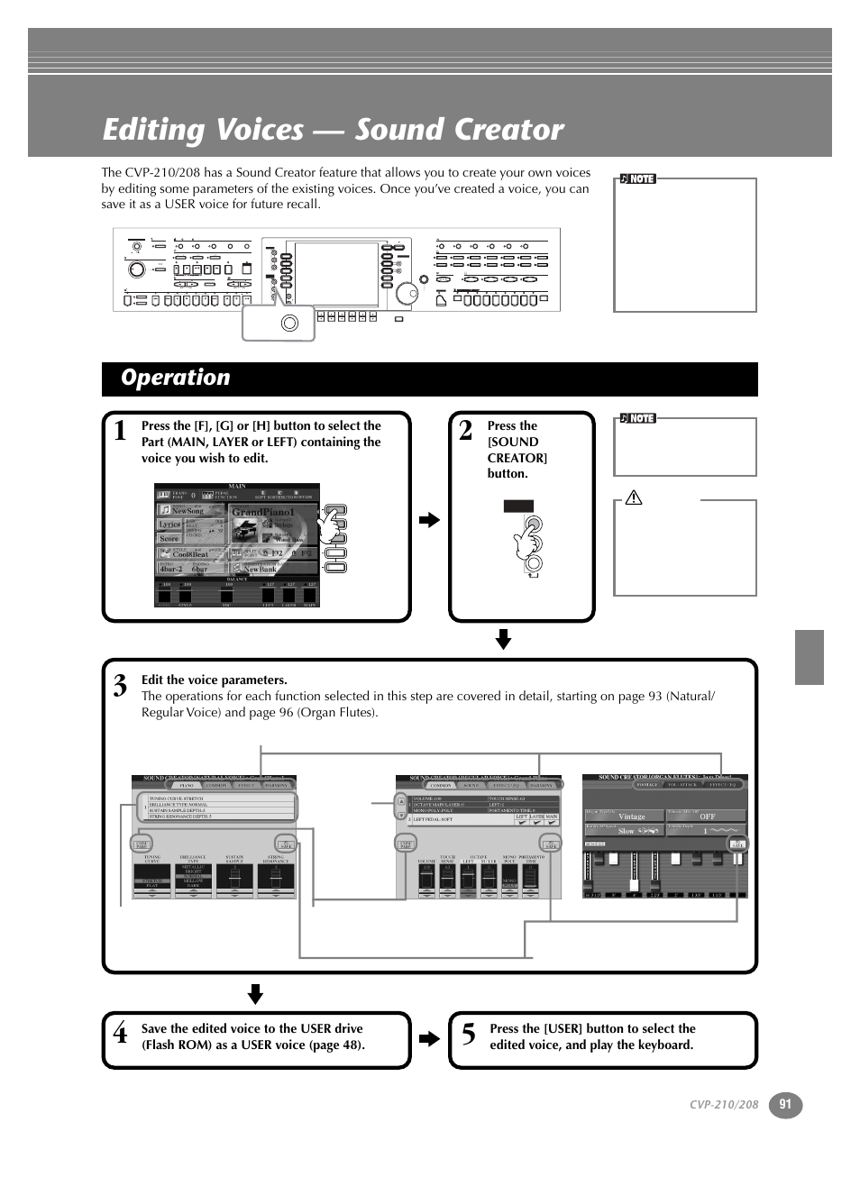 Editing voices — sound creator, Operation, P. 91 | Yamaha CVP-208  EN User Manual | Page 91 / 180