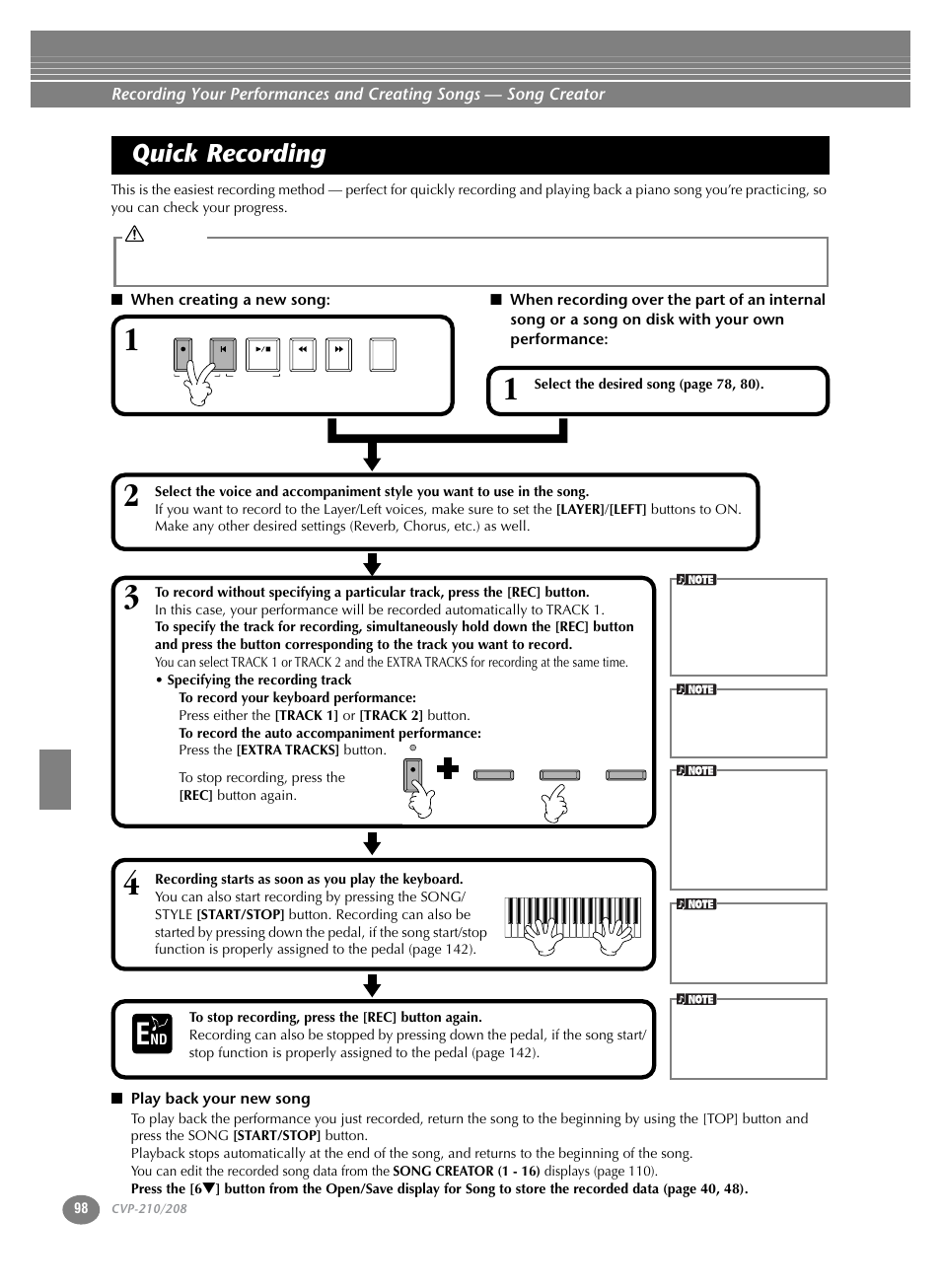 Quick recording | Yamaha CVP-208  EN User Manual | Page 98 / 180